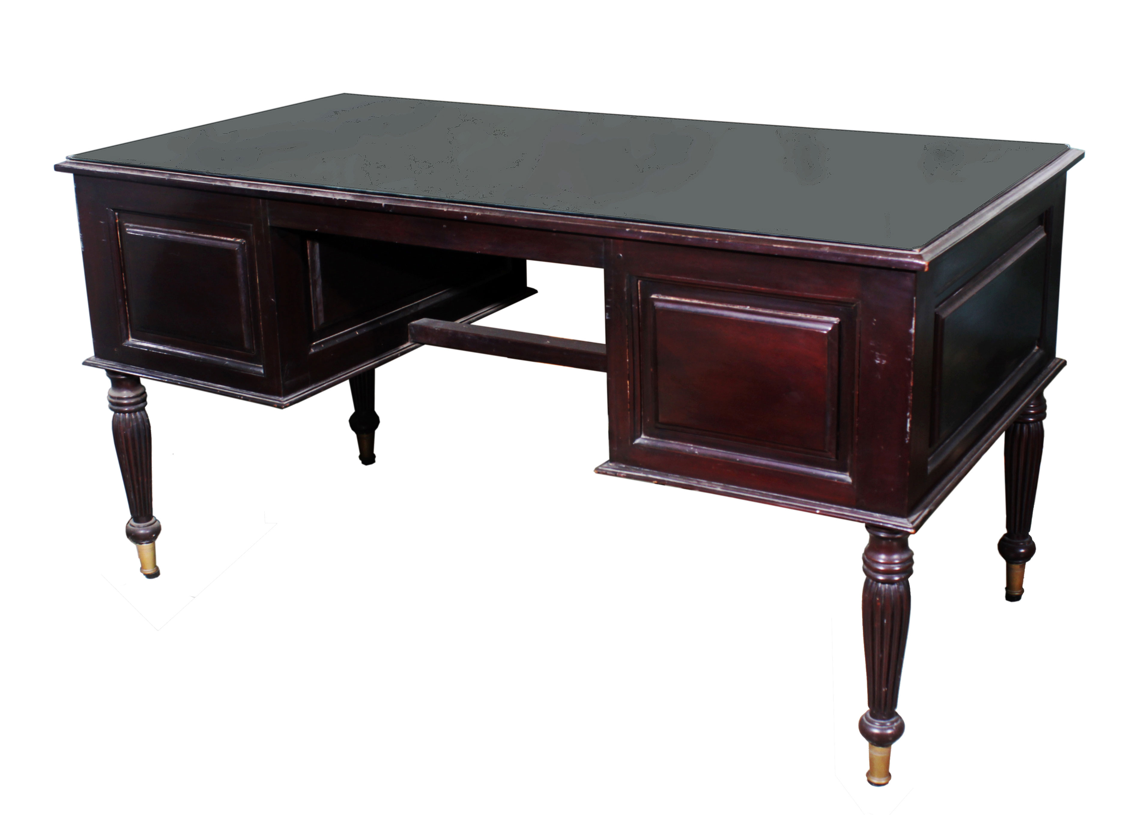 A classic style wooden writing desk with four drawers.