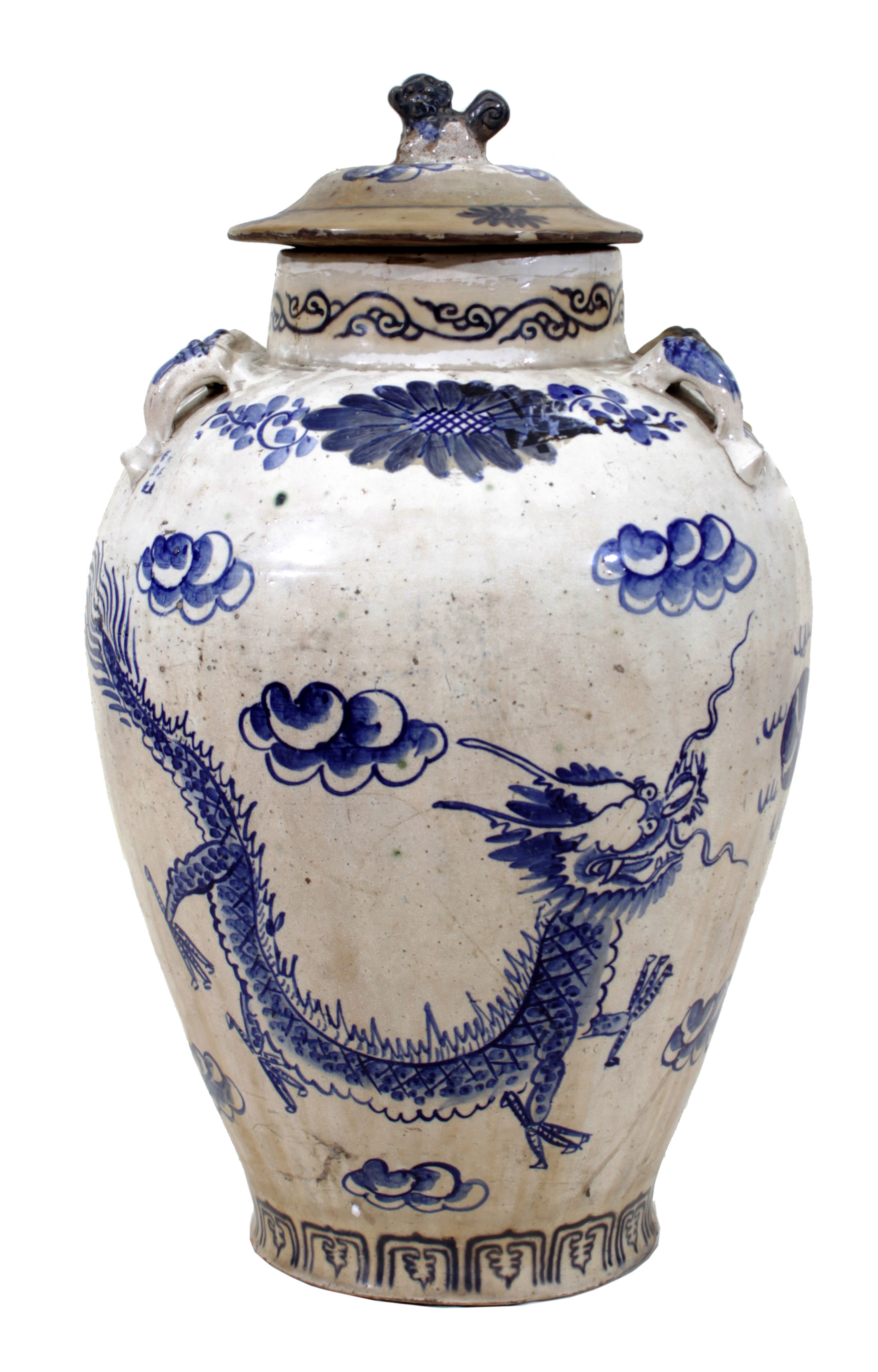 A Chinese blue and white jar with cover.