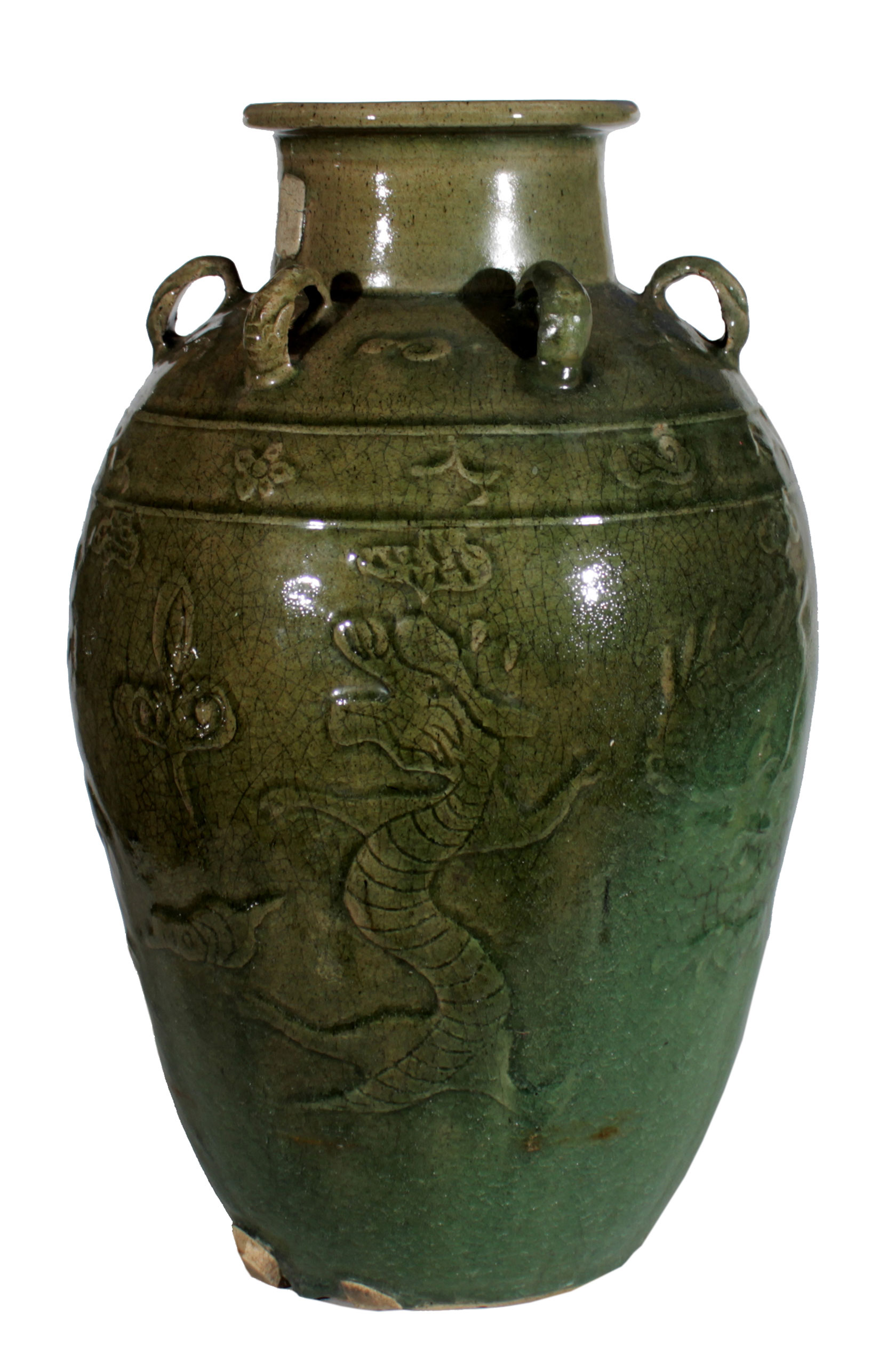 A celadon storage jar.