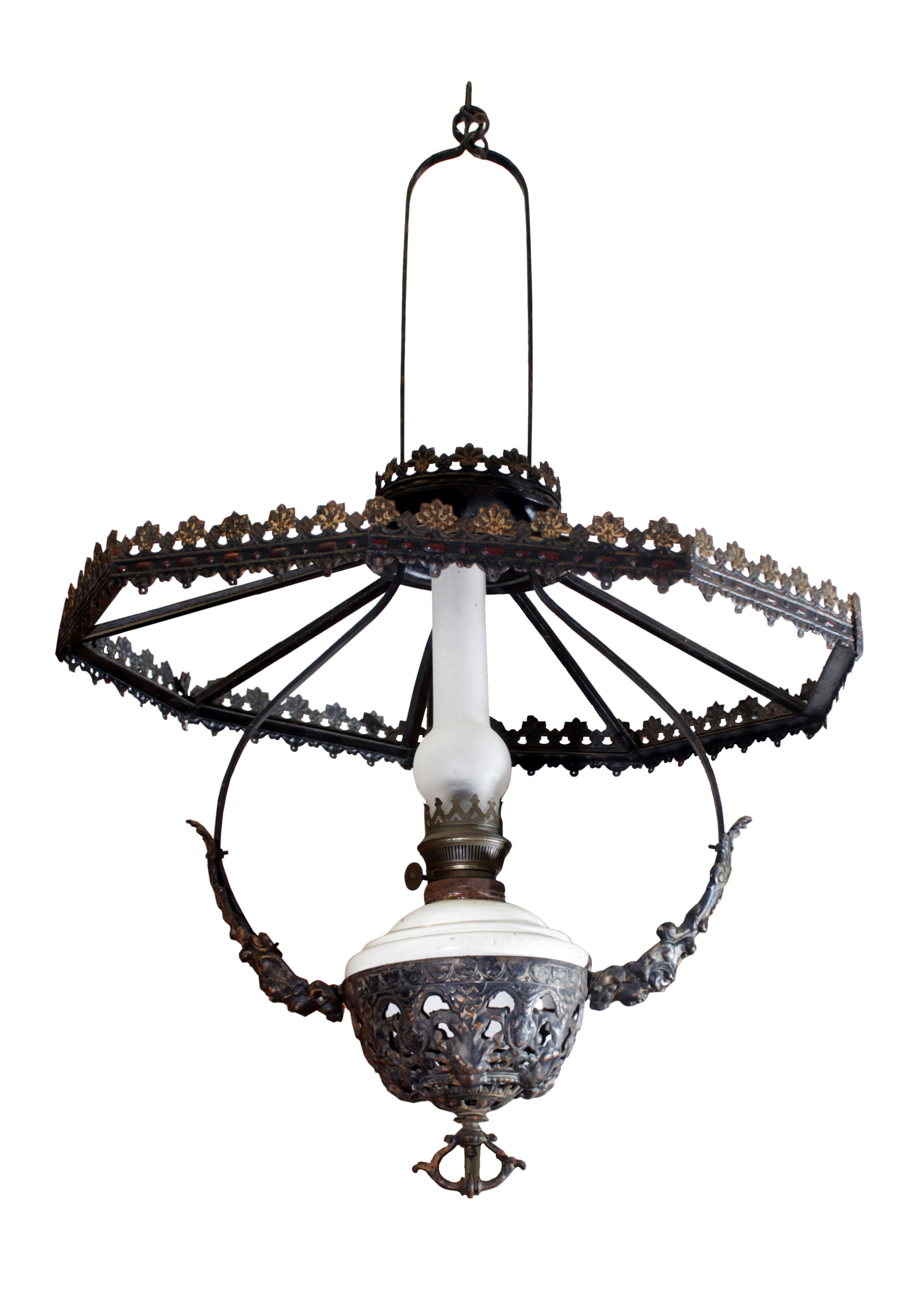 An iron hanging oil lamp. 