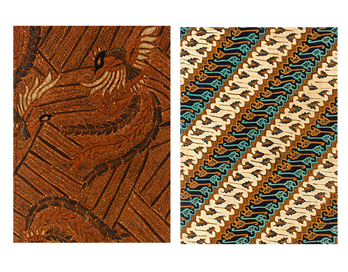 Two long Batik cloths with bird and flower patterns.