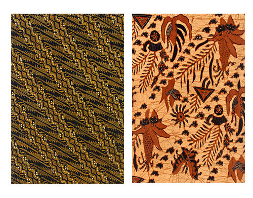 Two long Batik cloths with parang and leaf patterns.