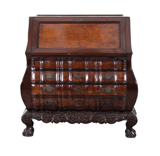 A colonial Dutch writing desk with shelved interior and three bottom drawers