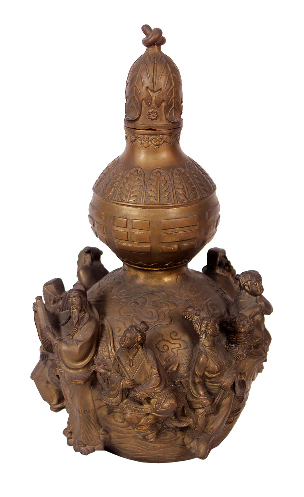 A brass vase with lid