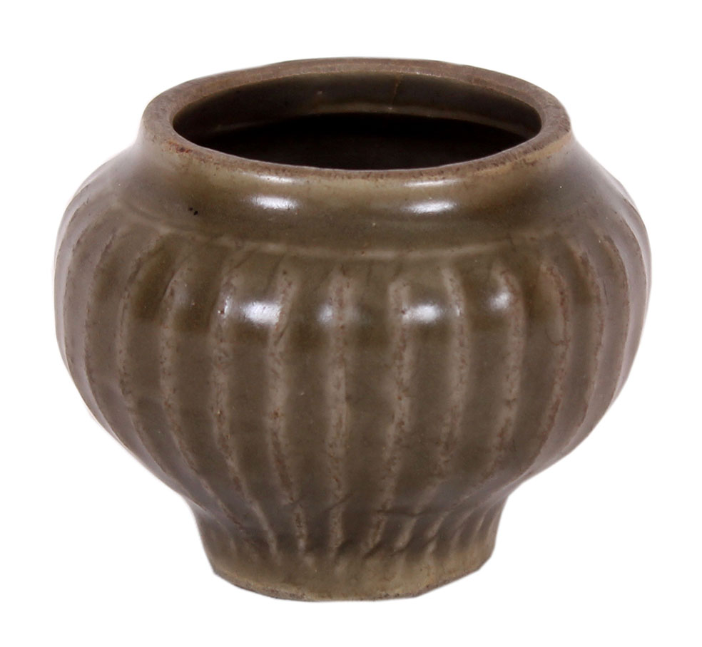 A 13 - 14th century longquan celadon small ribbed jar