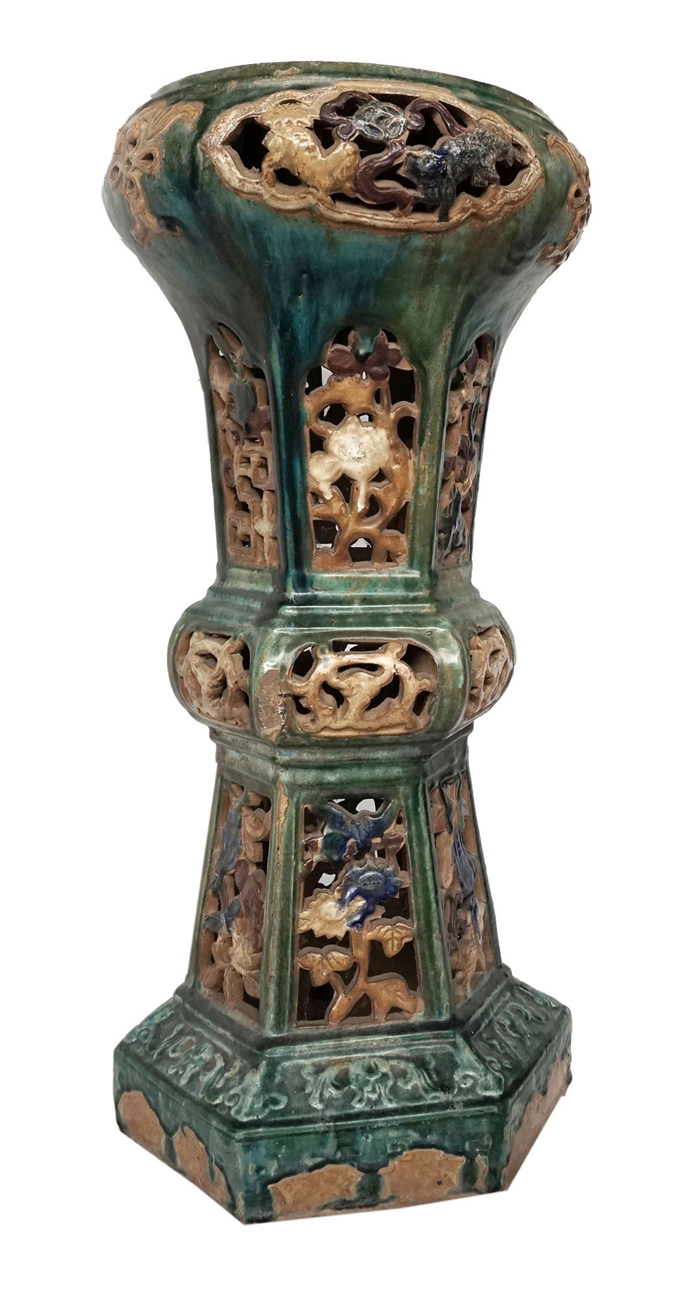 A 19th century Late Qing Shiwan polychrome pot stand