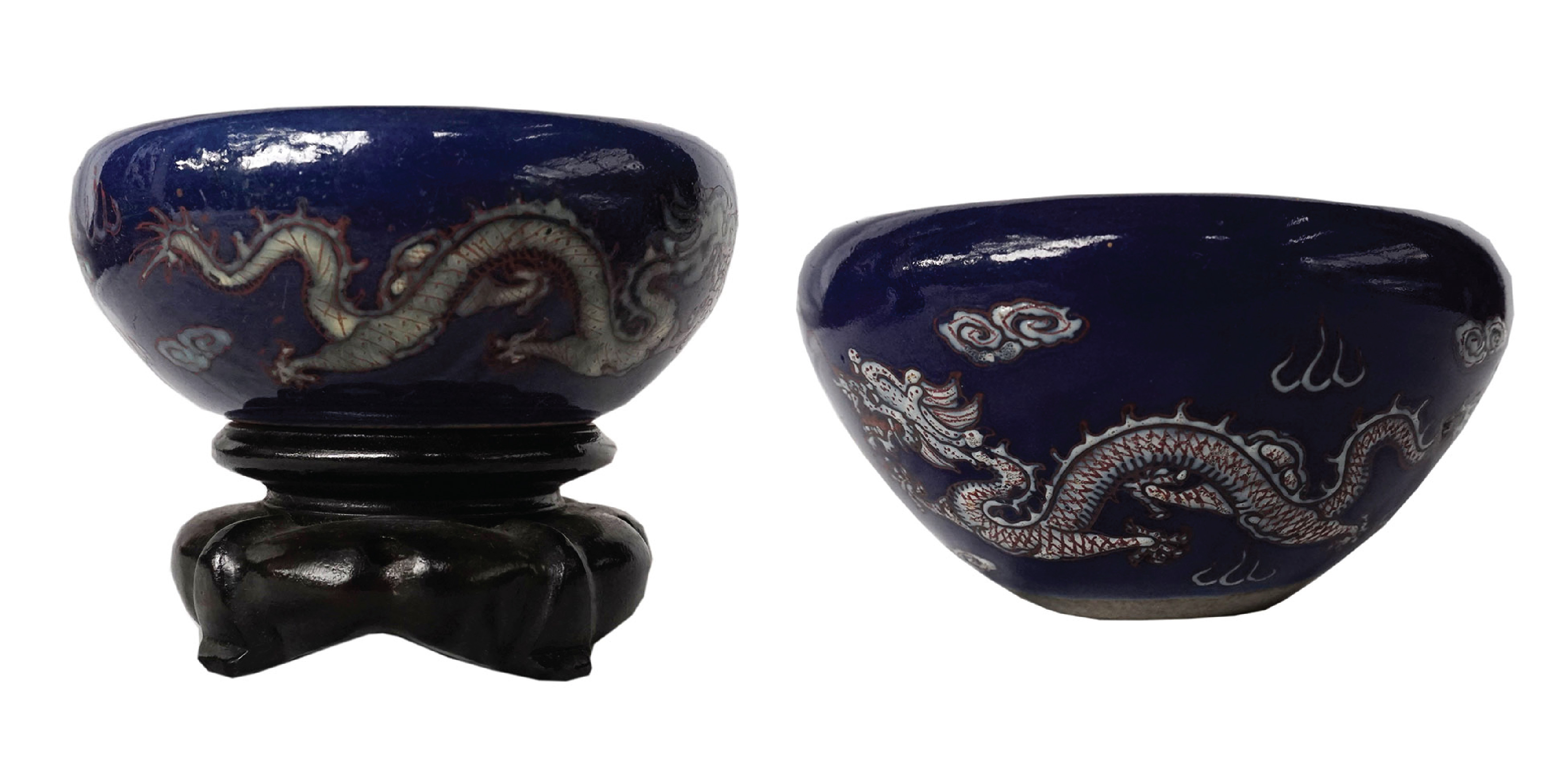 A pair of Late Qing (Republic period) bowls enamels with dragon decorations