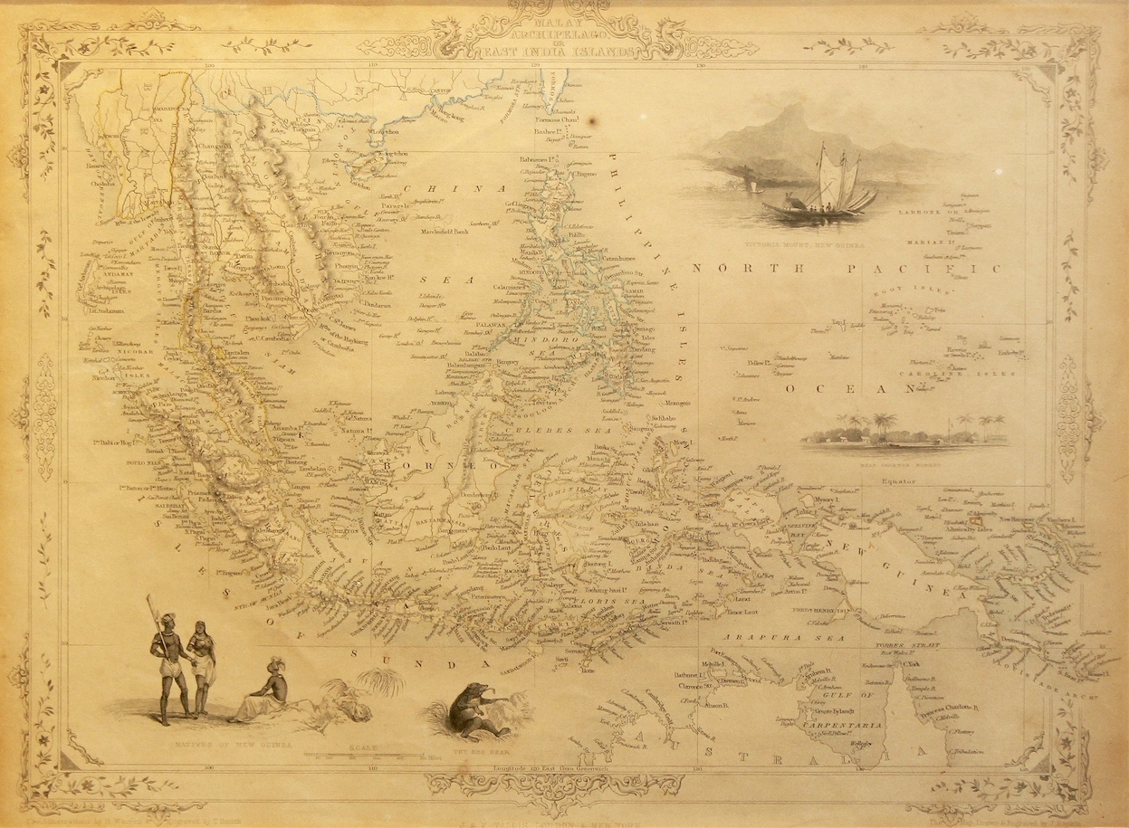 A 19th Century Tallis of SE Asia including Indonesia. Malay Archipelago Or East India Islands, London & New York:The illustrations By H. Warren & Engraved By T. Smith. The map Draw & Engraved by J. Rapkin.