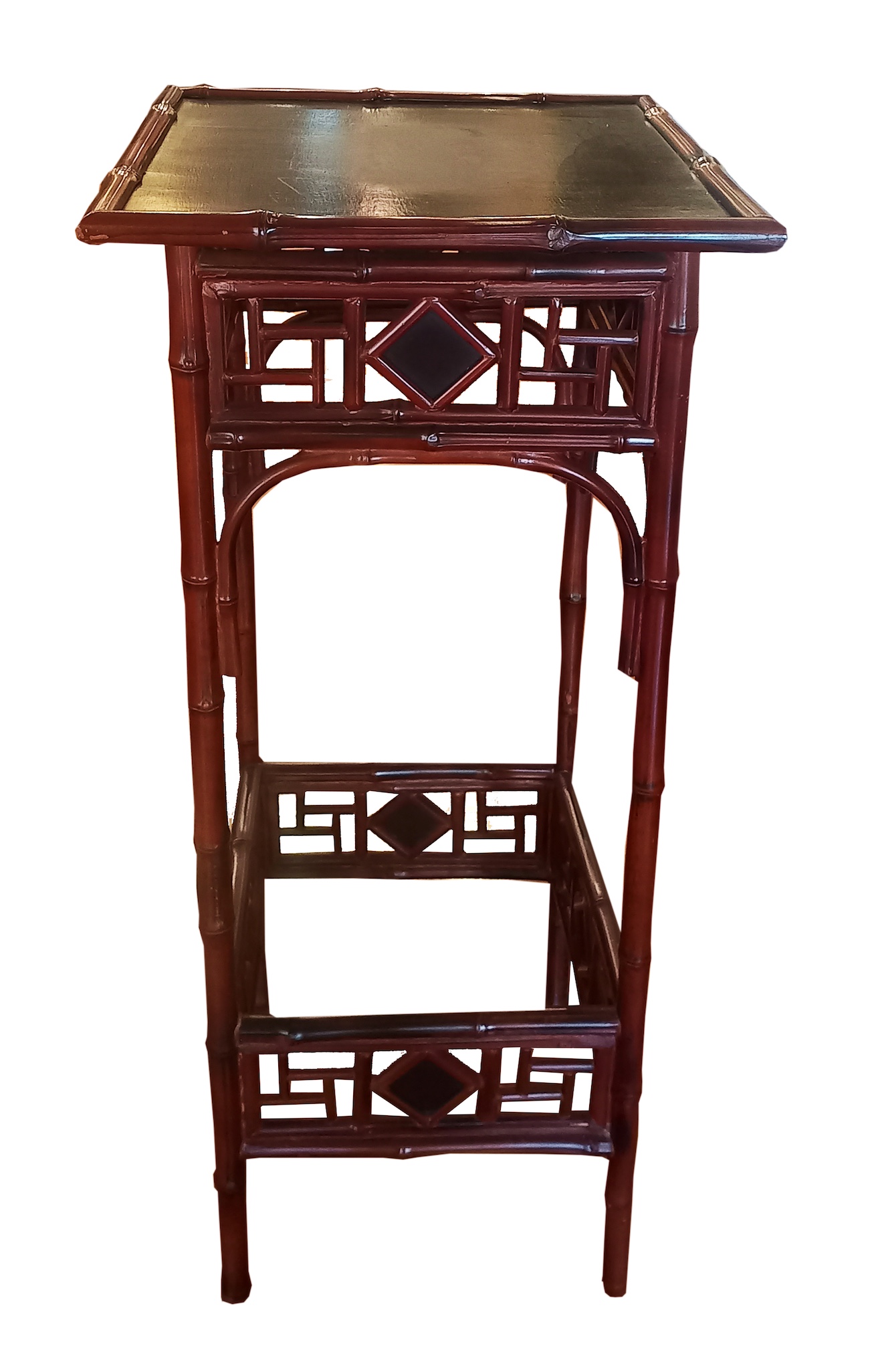 A carved teak stand with bamboo style