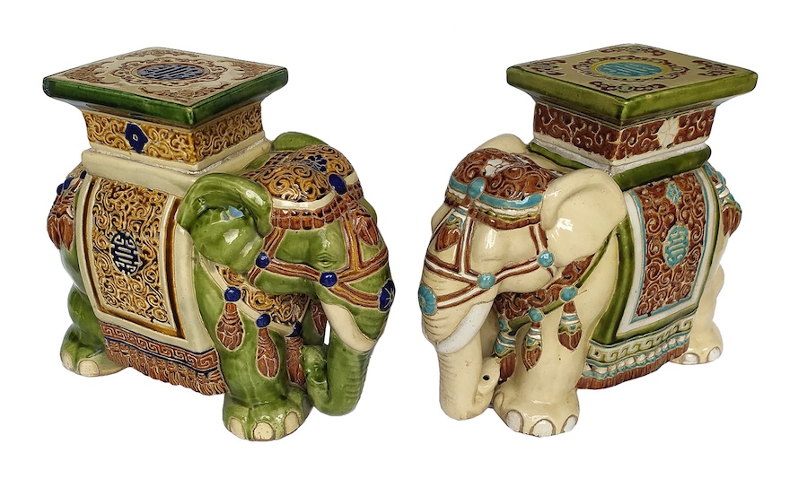 Two pieces of 20th century Vietnamese polychrome ceramic elephant stands