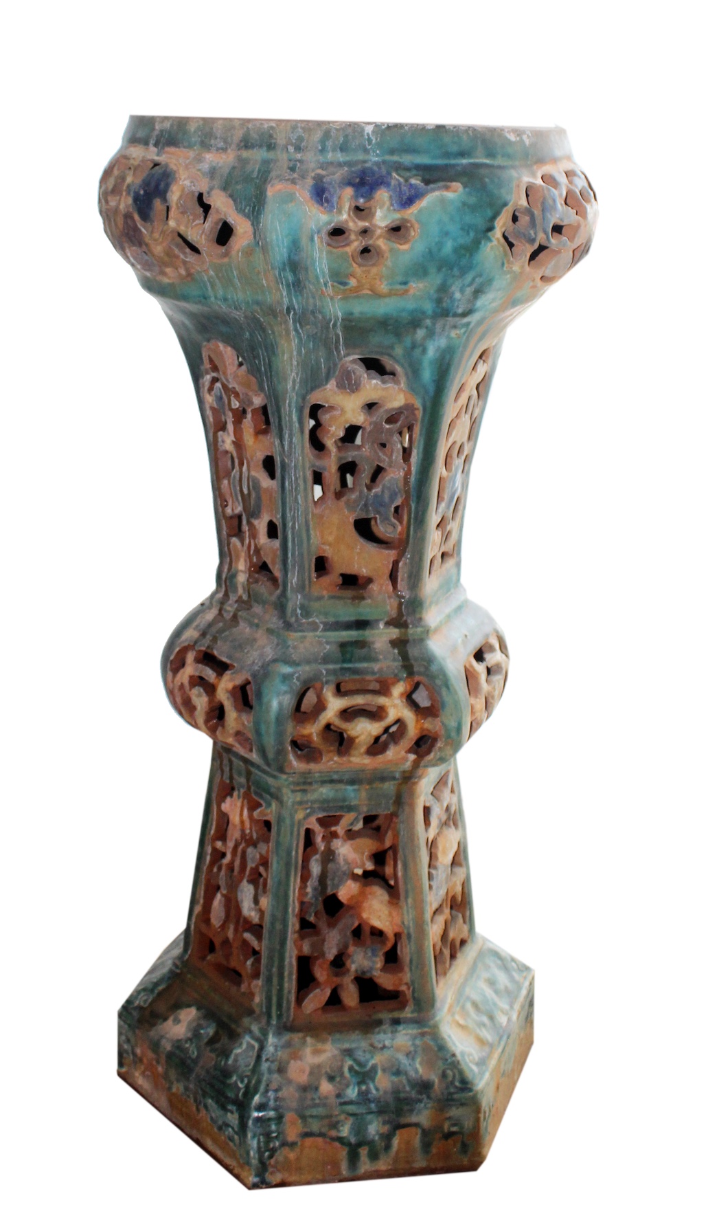 A Late Qing 19th century Chinese Shiwan ceramic stand polychrome on green ground