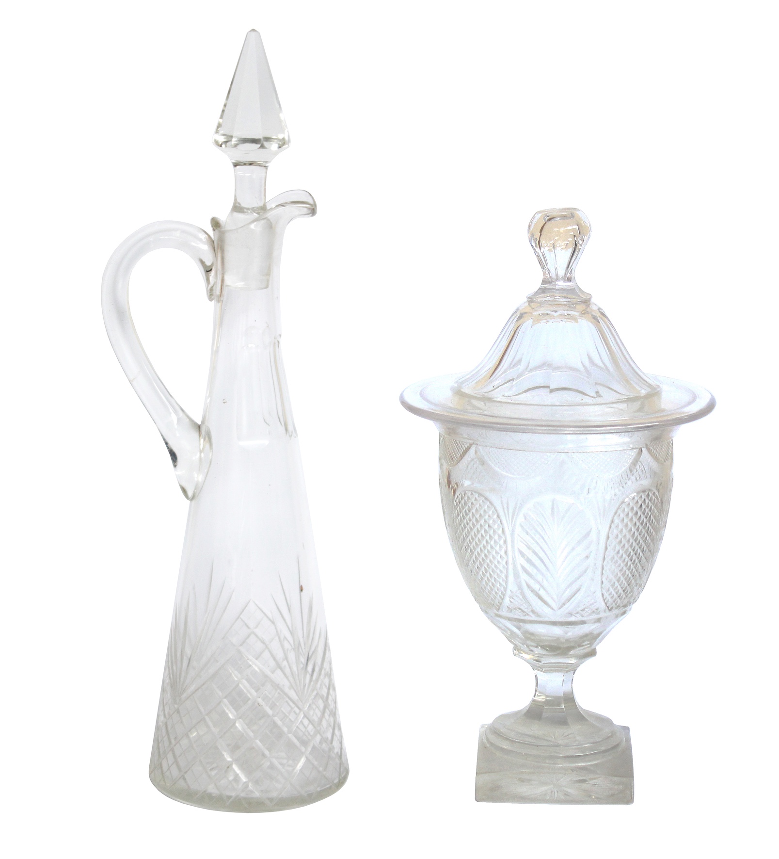 A set of two of 19th century European crystal glass consisting of a decanter and a bon-bon jar with cover