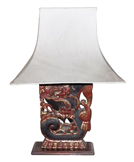 A table lamp with gilt carved wood stand