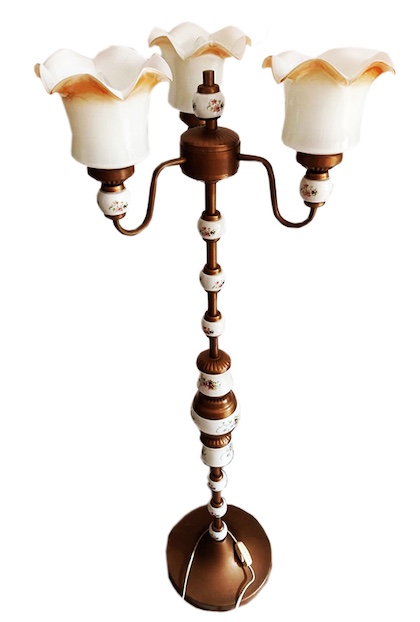 A European brass standing lamp with three shade