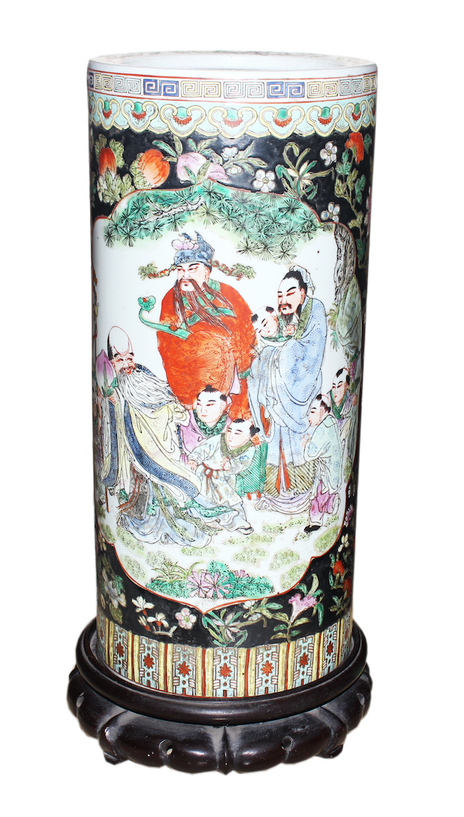 A Chinese famille noire umbrella stand