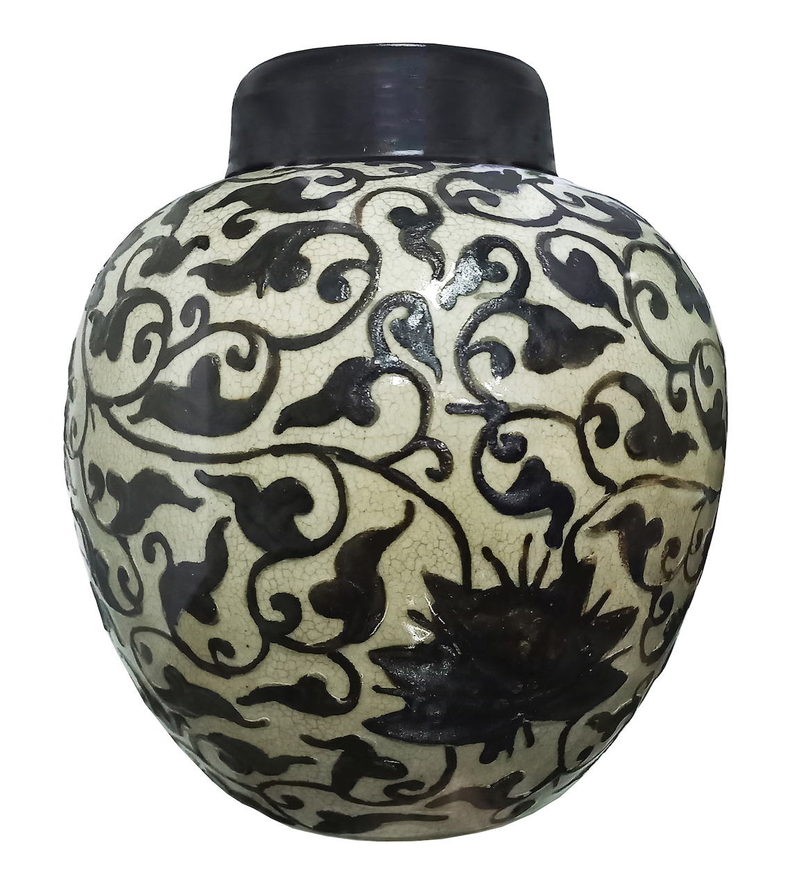 A 19th century Qing Chinese crackle glazed ginger jar with applied brown decoration