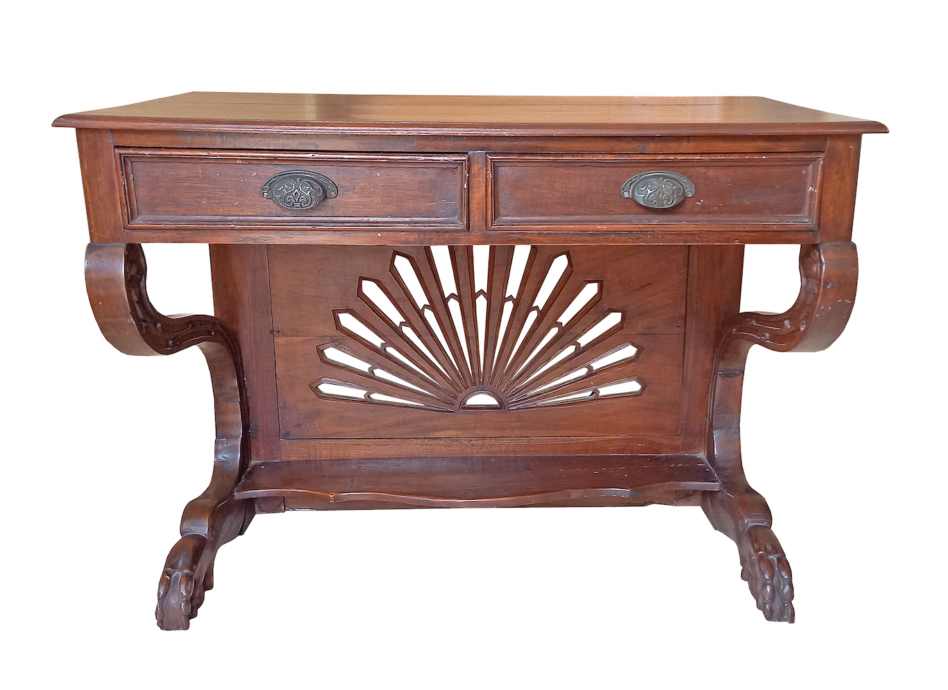An early 20th century art nouveau carved teak side table