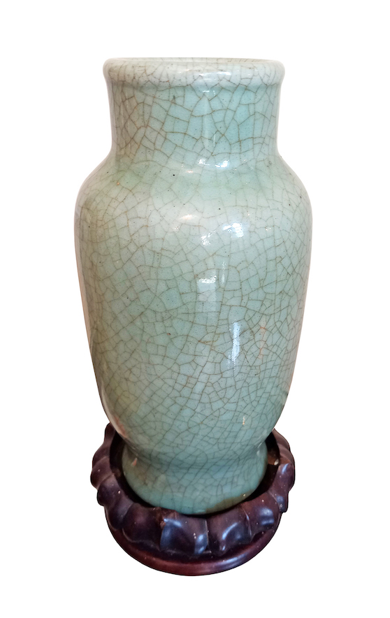 A 18th - 19th century qing Chinese crackle celadon glazed vase