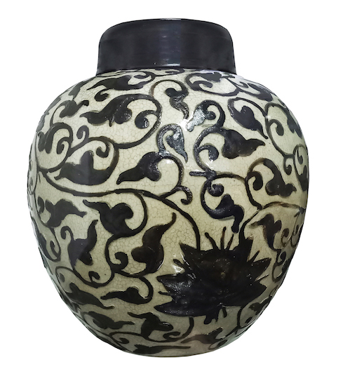 A 19th century Qing Chinese crackle glazed ginger jar with applied brown decoration