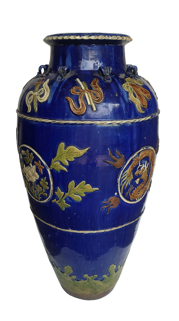 A modern polychrome martavan decorated with emblems and dragon medalion