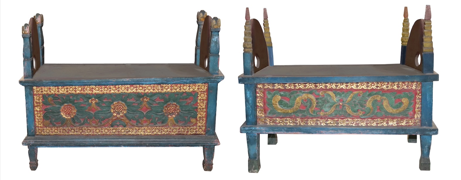 Two pieces polychrome carved wooden jodang