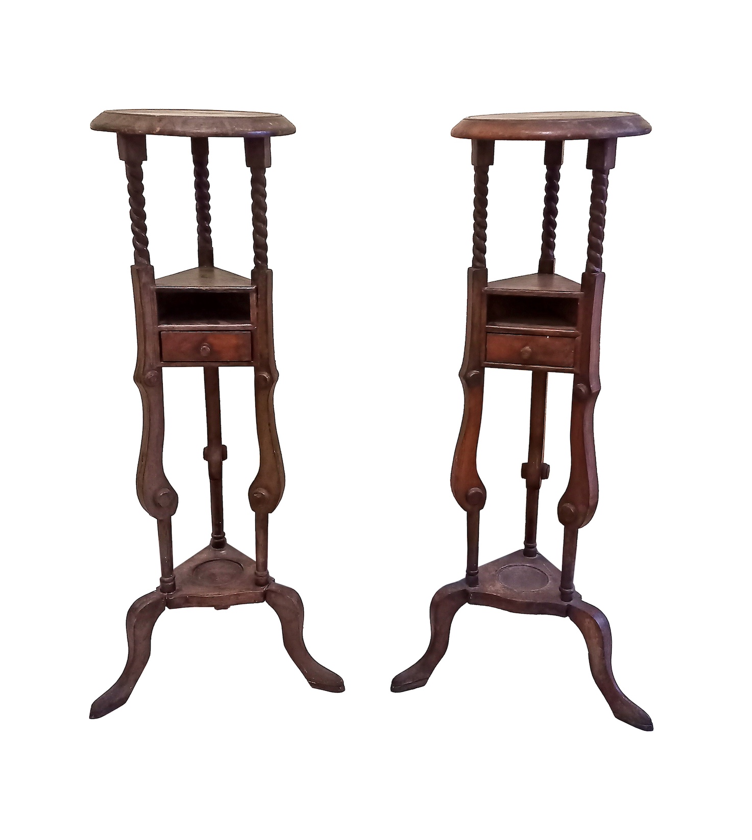 A pair of wooden pot stand with drawer