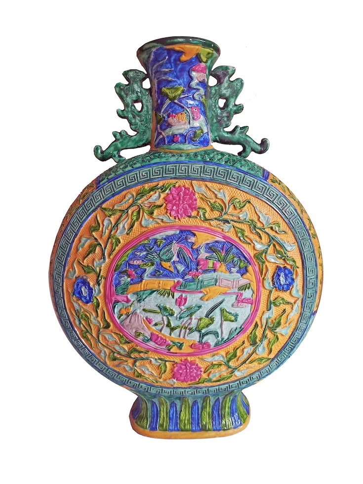 A large Chinese molded and polychrome moon flask circa 1980’s
