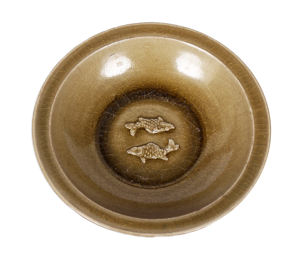 A Yuan celadon twin fish dish