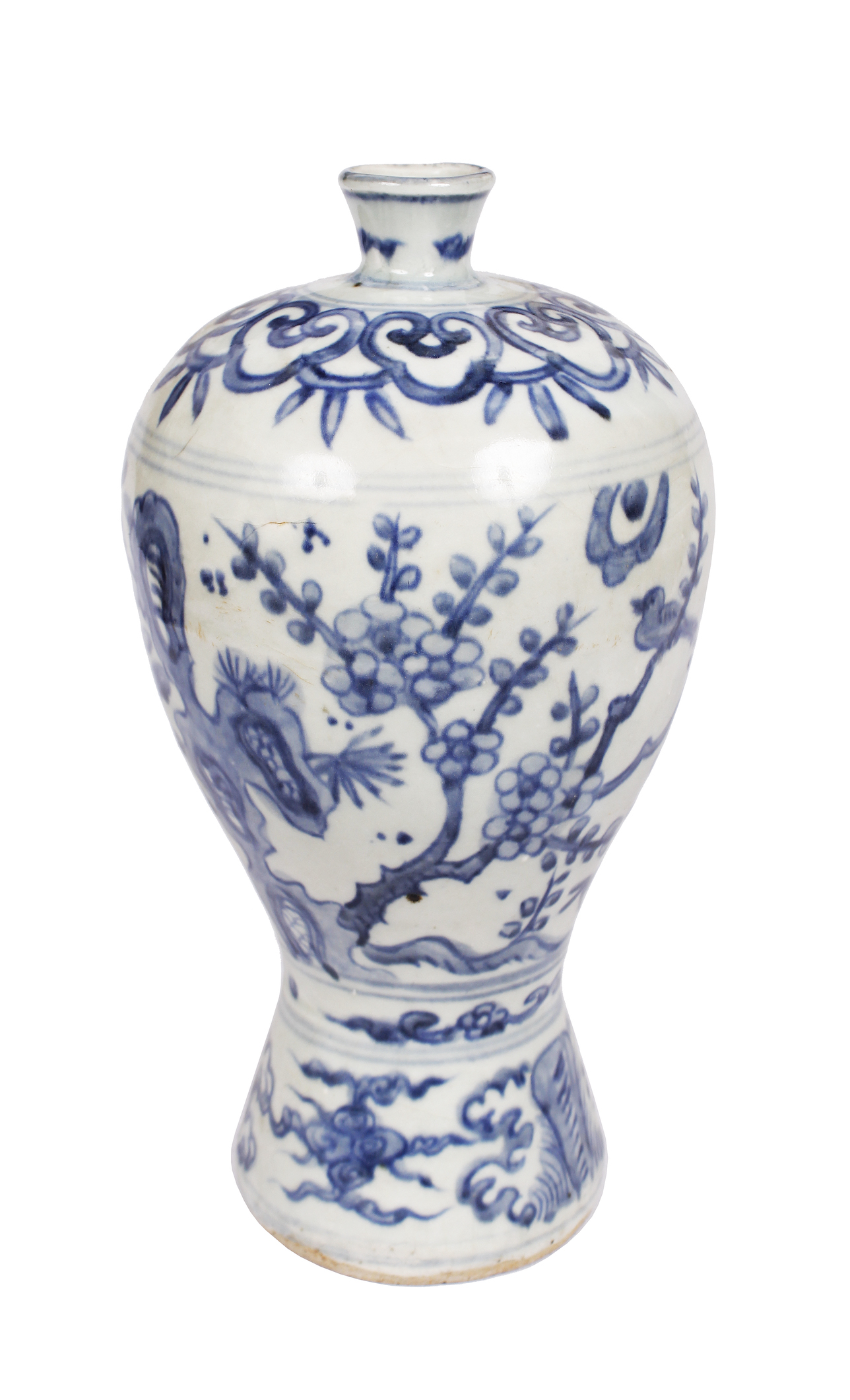 A Ming style blue and white meiping vase