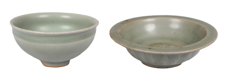 Two pieces Song - Yuan celadon twin fish dish and cup