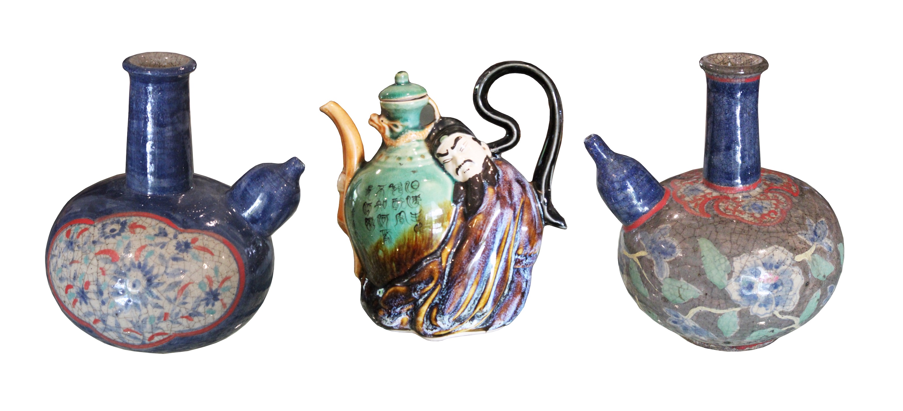 A group of three pieces of polychrome Kendis