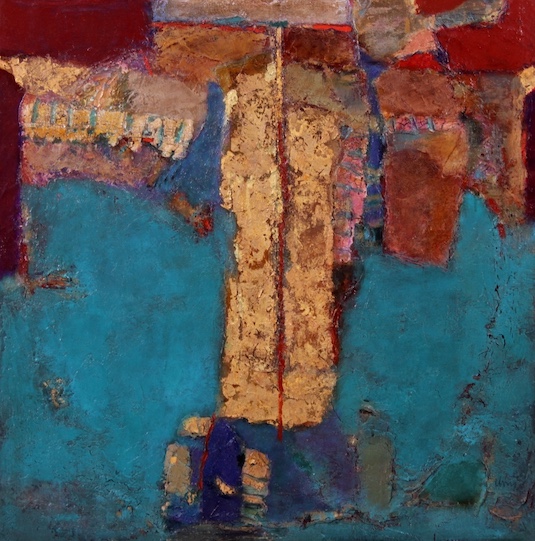 Broken Gold Leaf on Turquoise Green