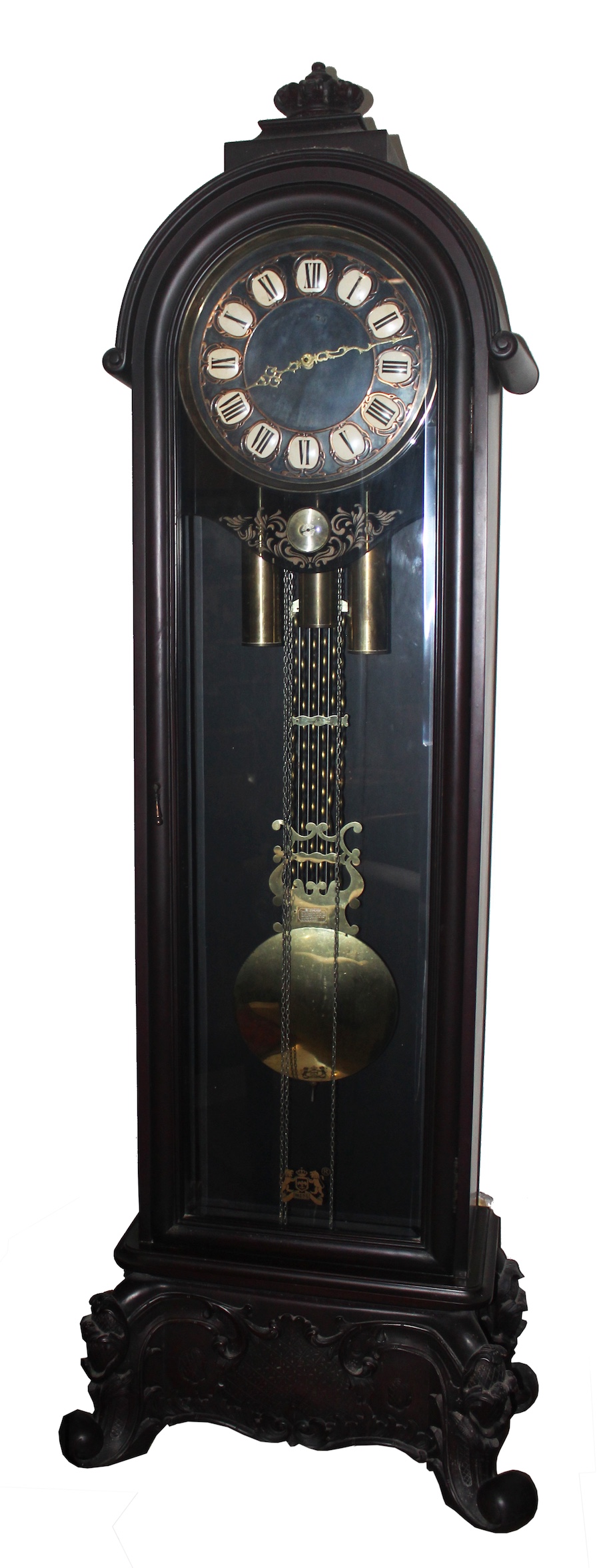 A 20th century European grandfather long case and thermometer clock Padoq west germany