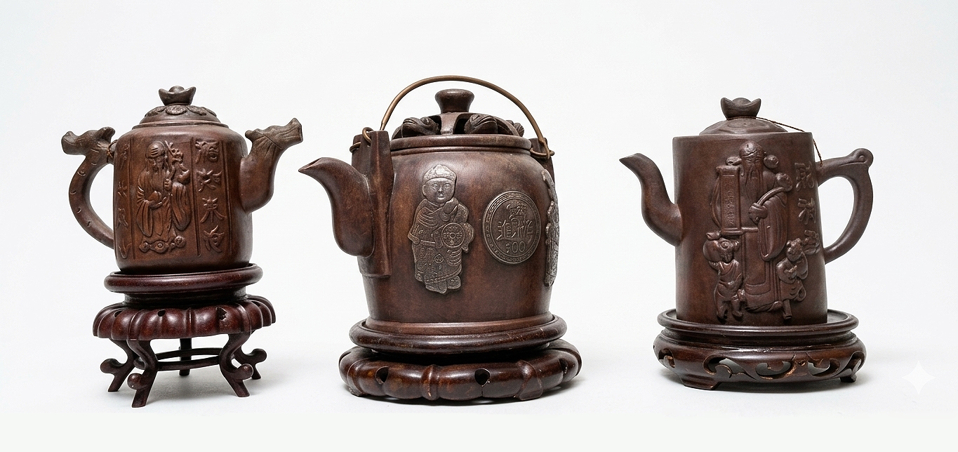 Three pieces modern Chinese Yixing teapots