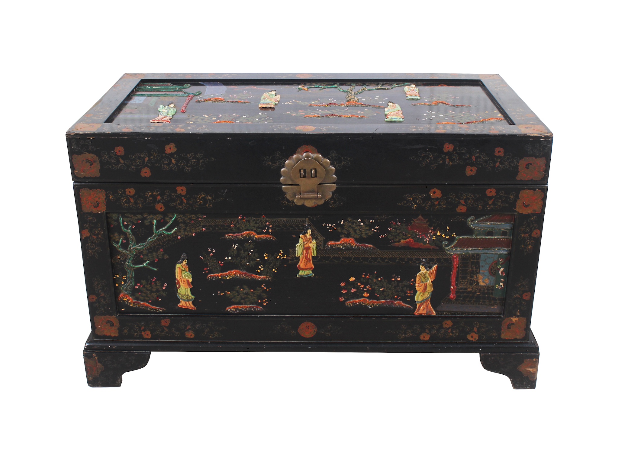 A laquared wood chest with stones decoration circa 1880 - 1890&rsquo;s