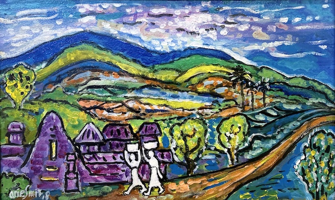 Two Girls Passing The Temple