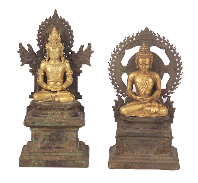 Two pieces parcel gilt bronze scalpture of Buddha and Avalokiteshvara