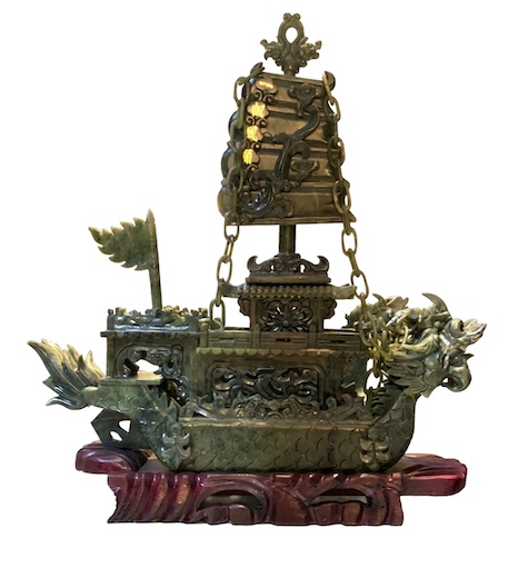 A 20th century vintage carved neprite dragon boat