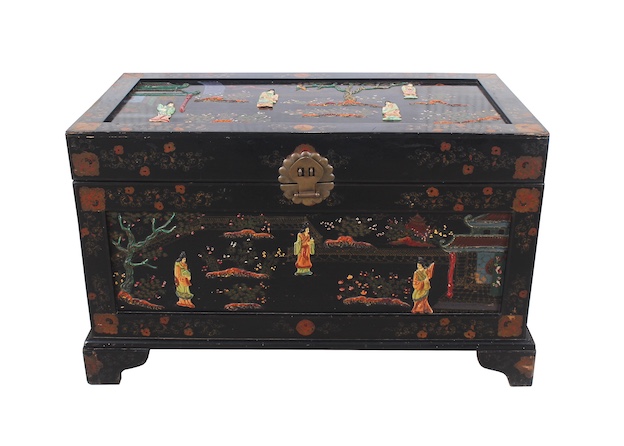 A laquared wood chest with stones decoration circa 1880 - 1890&rsquo;s