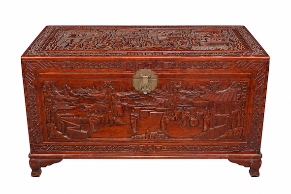 A 20th century carved camphor chest