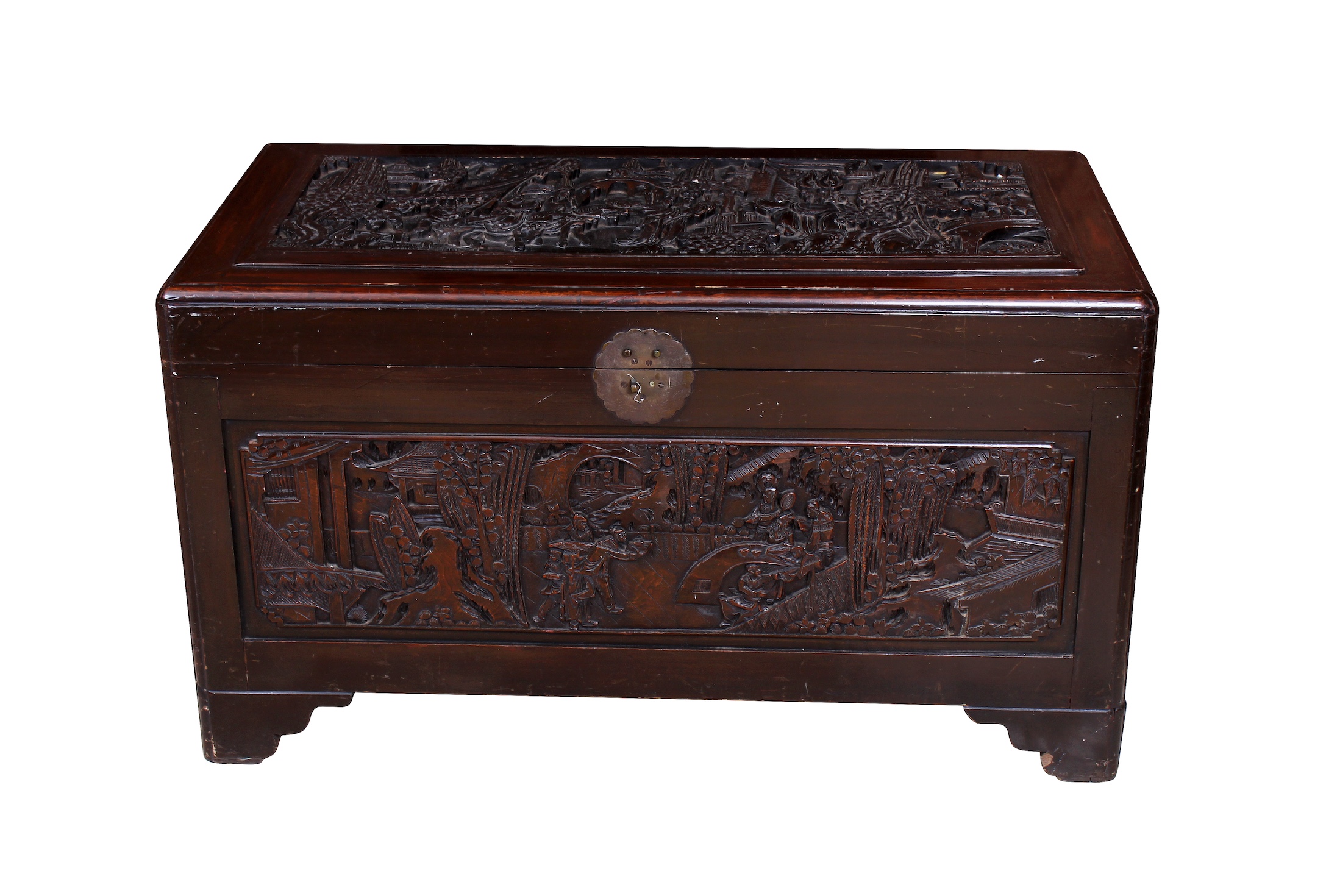 A carved camphor wood chest