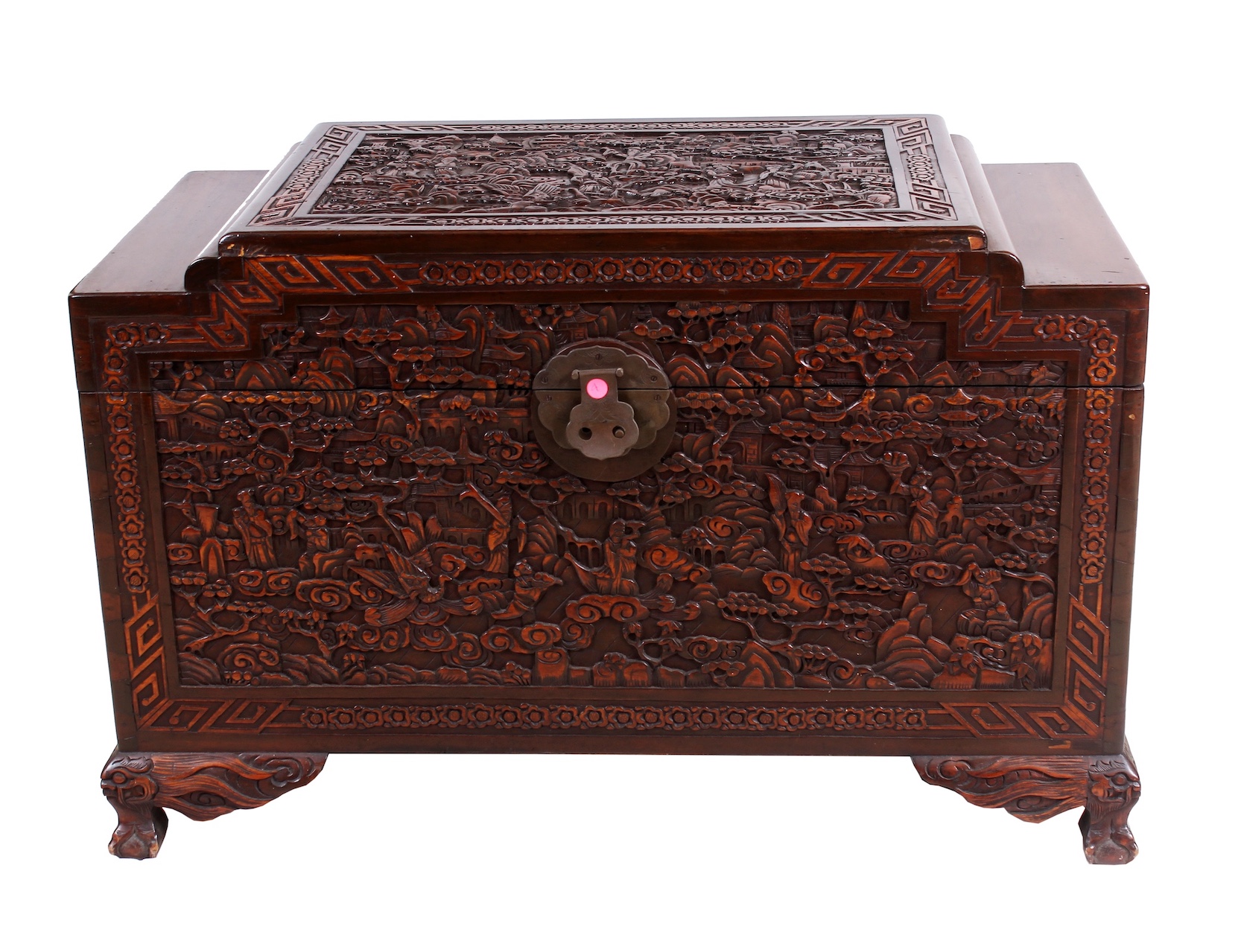 A 20th century Chinese carved camphor wood chest