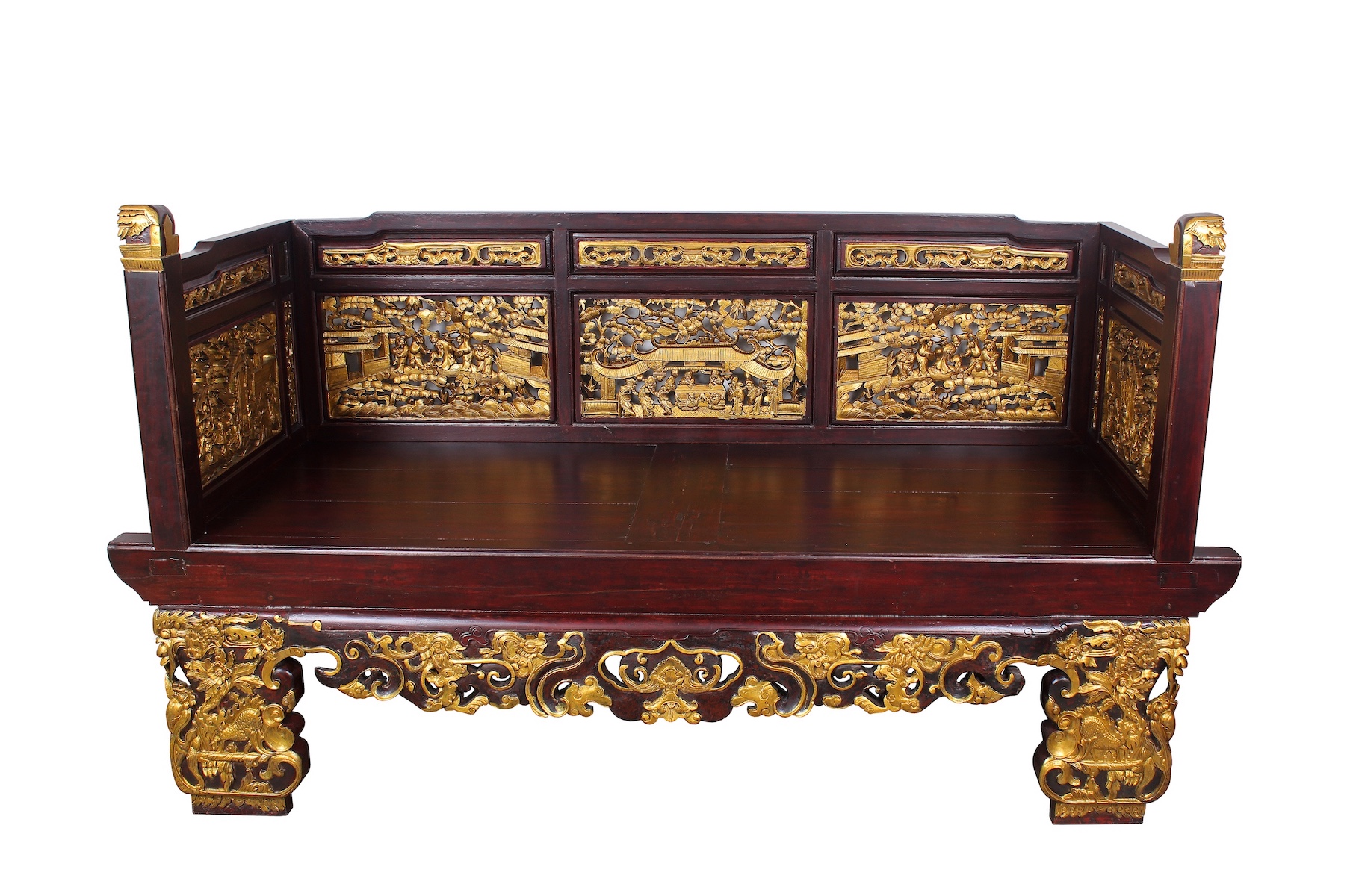 A 20th century Peranakan style carved gilt teak wood sofa