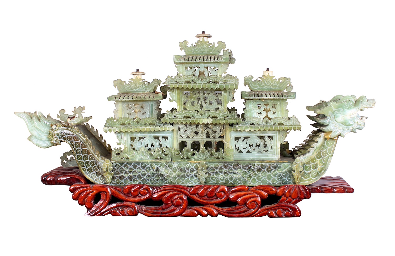 A Chinese carved serpentine dragon boat circa 1980’s