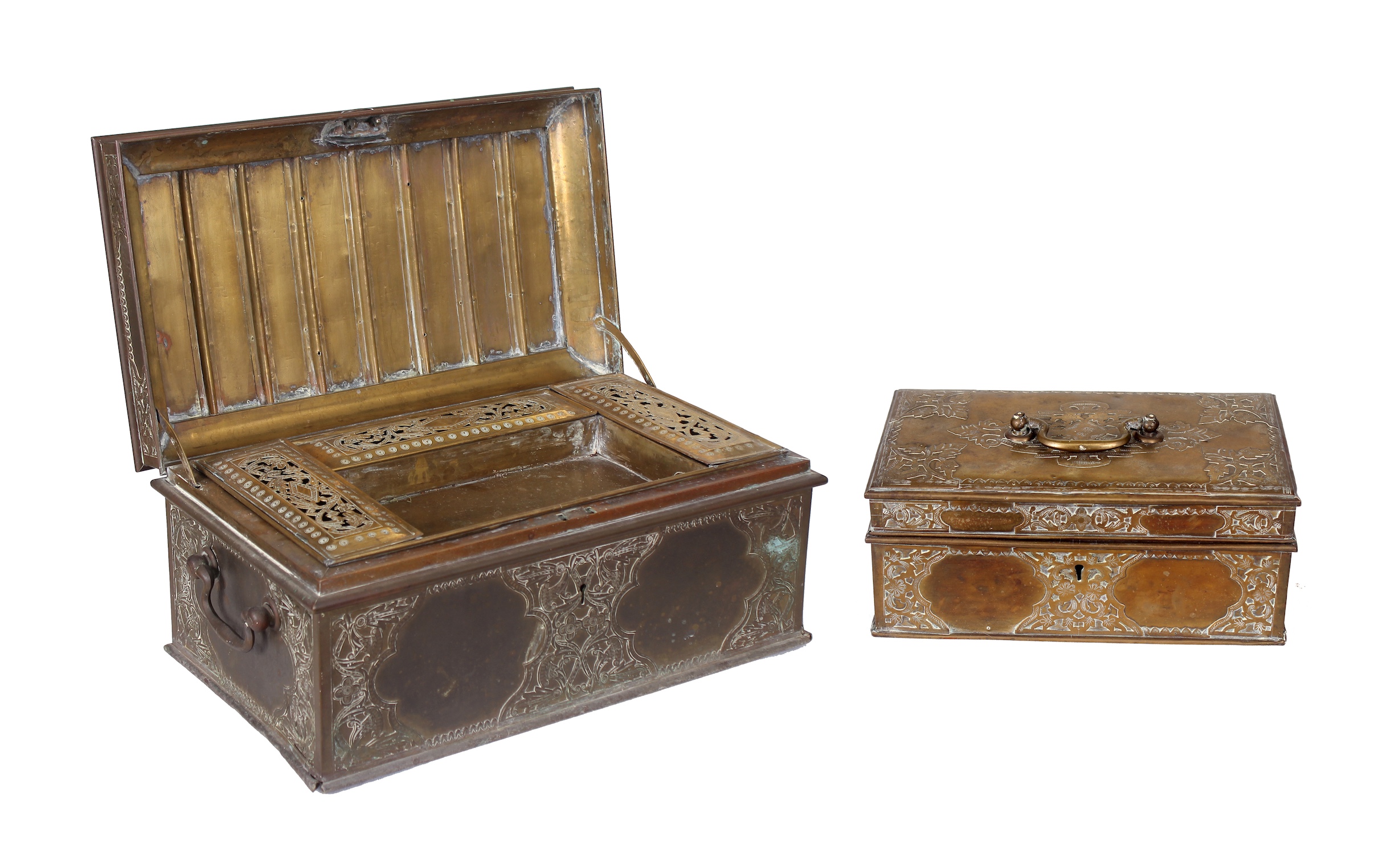 Two pieces of 19th - 20th century Palembang brass sewing boxes