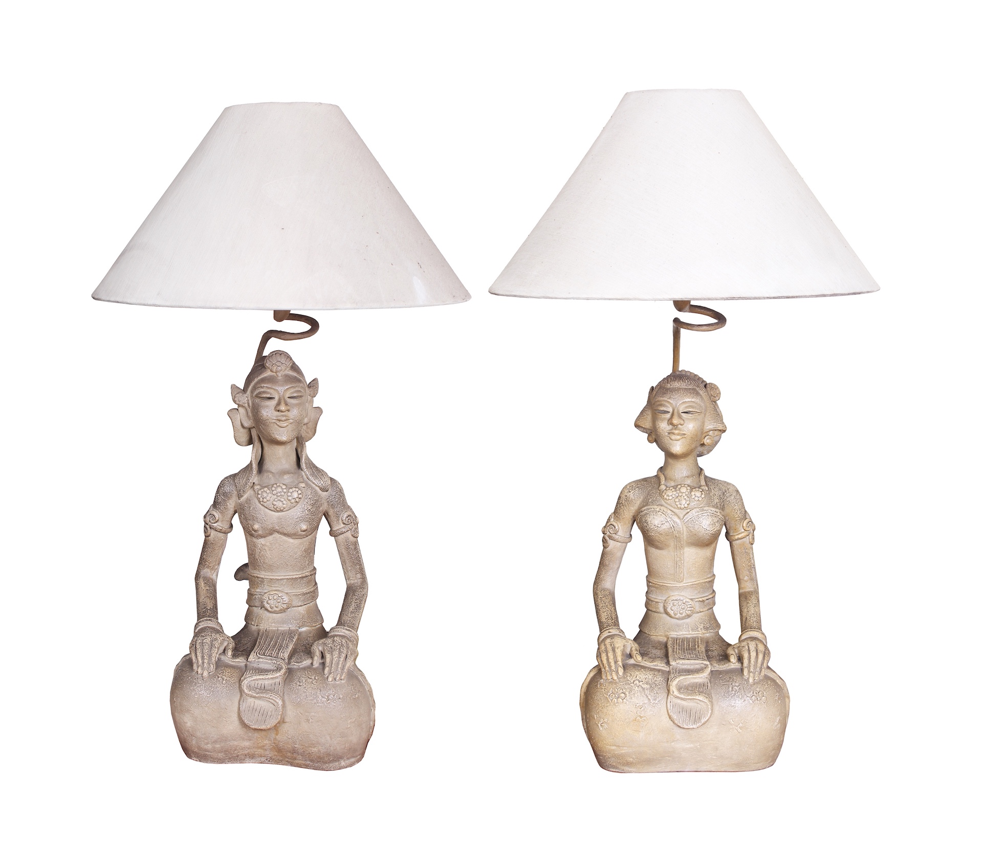 A pair of modern table lamp with ceramic figurinese as stand