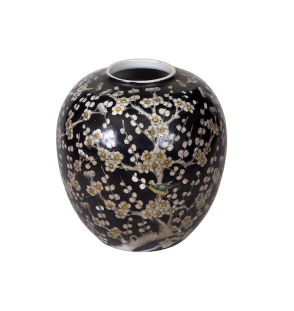 A Chinese famille Noire plum blossom jar