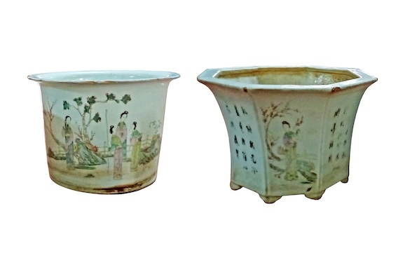 Two pieces Chinese republic period pots painted with figures and calligraphy circa 1920’s