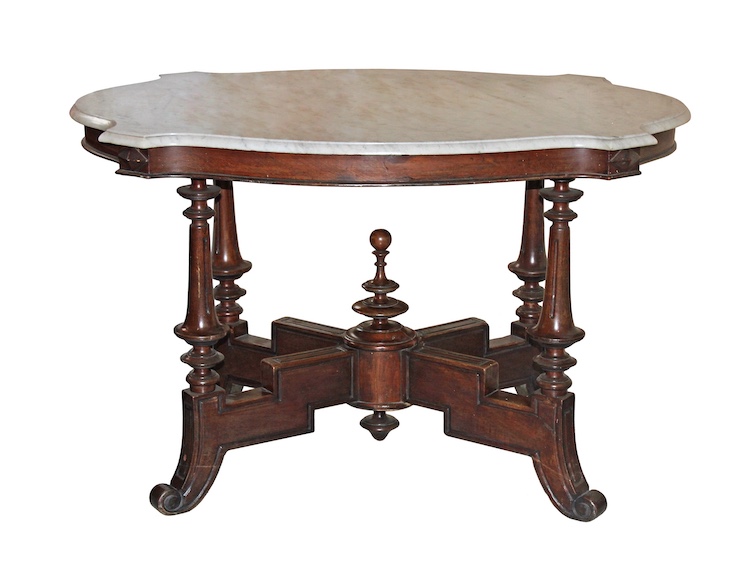 A late 19th early 20th century carved teak table with marble top in the form of tortoise