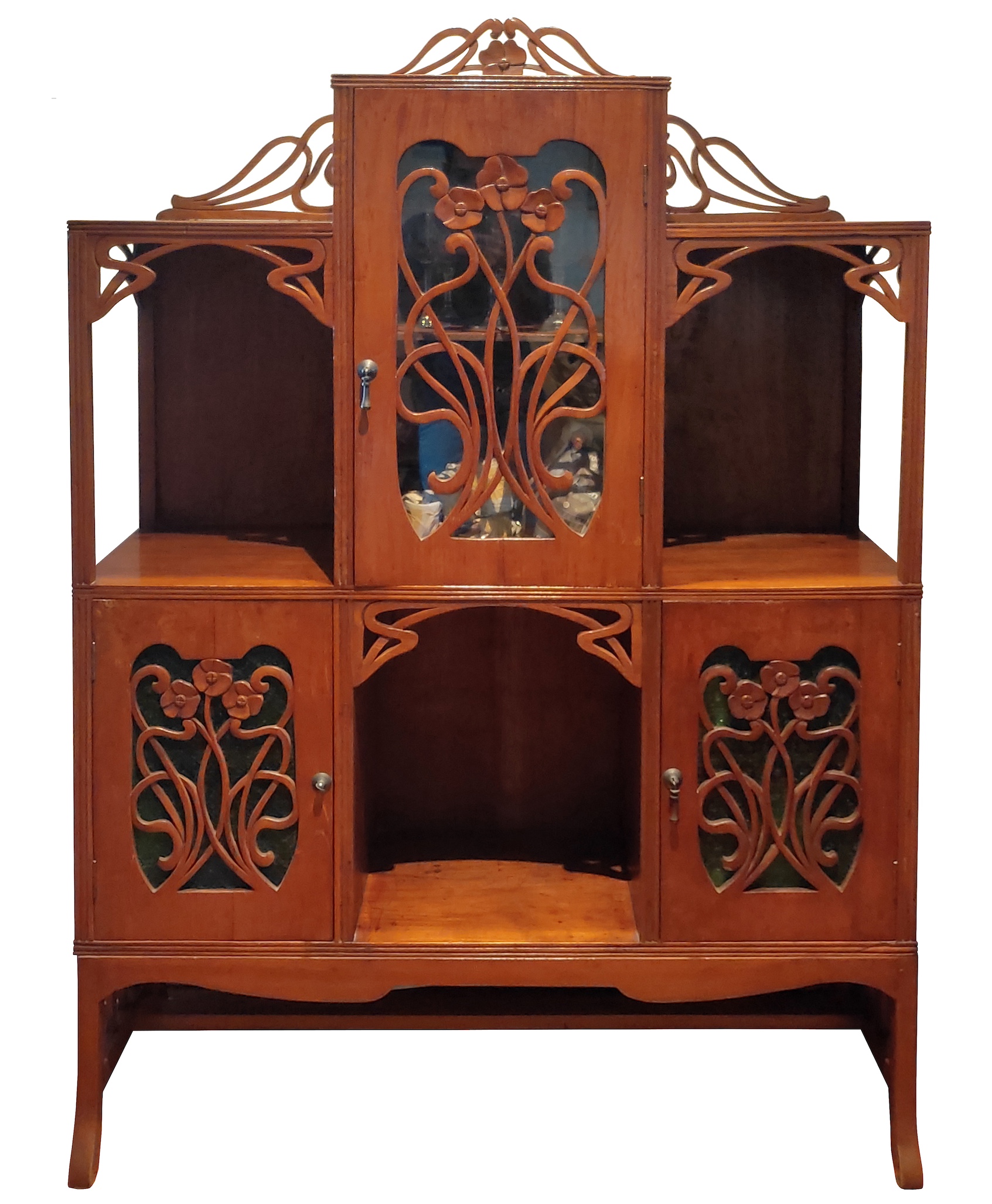 A carved teak art nouveau display cabinet circa 1900’s